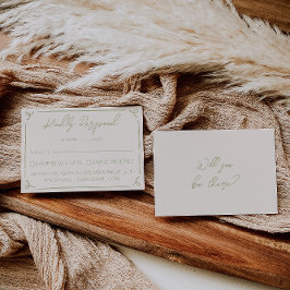 Tarjeta De Confirmación De Asistencia Retro Olive Green Hand Written Drawn Wedding