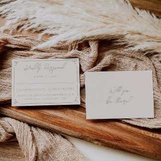 Tarjeta De Confirmación De Asistencia Retro Olive Green Hand Written Drawn Wedding