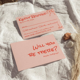 Tarjeta De Confirmación De Asistencia Retro Quirky Hand Drawn Pink Red Unique Wedding