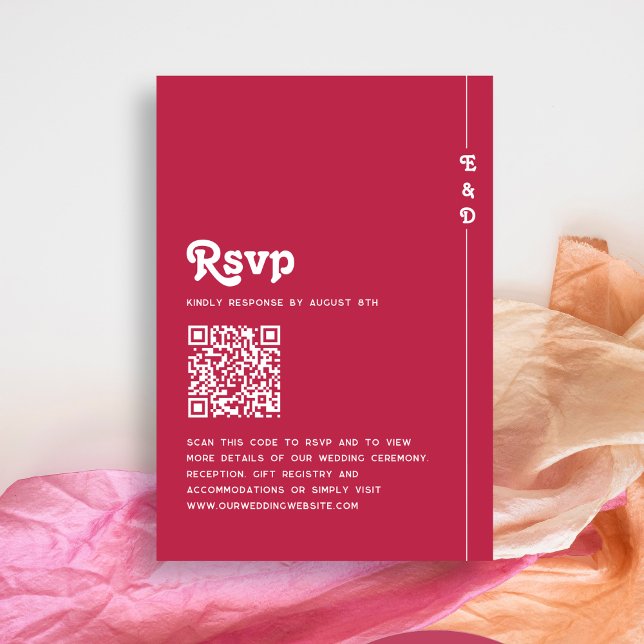 Tarjeta De Confirmación De Asistencia Retro Summer Hot Pink Monograma Boda QR Código (Subido por el creador)
