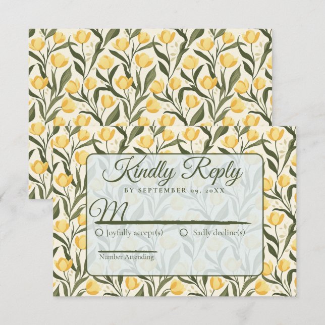 Tarjeta De Confirmación De Asistencia Retro Tulip Floral Backyard Wedding (Anverso / Reverso)