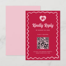 Retro Wavy Frame Red Pink Cupid Wedding QR Code