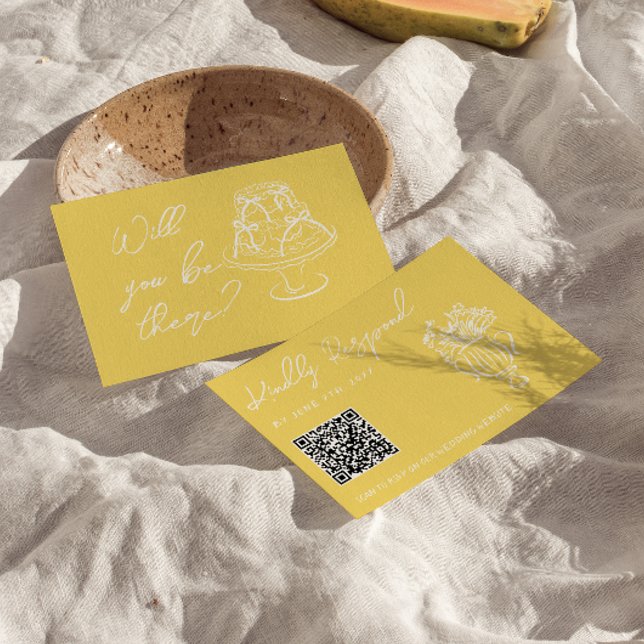Tarjeta De Confirmación De Asistencia Retro Yellow Hand Drawn Floral QR Code Wedding  (Subido por el creador)