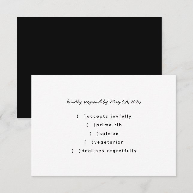 TARJETA DE CONFIRMACIÓN DE ASISTENCIA RIBÓN NEGRO Y BOW (Anverso / Reverso)