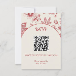 Tarjeta De Confirmación De Asistencia Rico Rojo Francés Floral Toile Floral Código QR