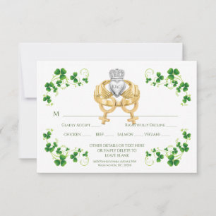 Tarjeta De Confirmación De Asistencia Ring de claddagh irlandés y shamrock femenino