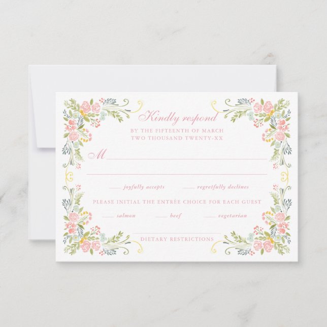 Tarjeta De Confirmación De Asistencia Rococo Floral Border Wedding (Anverso)