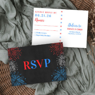 Tarjeta De Confirmación De Asistencia Rojo Blanco y Yo Hago RSV para Boda del 4 de Julio