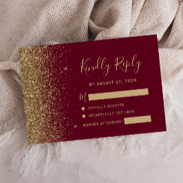 Tarjeta De Confirmación De Asistencia Rojo Burdeos Moderno Dorado Falso Borde Brillante