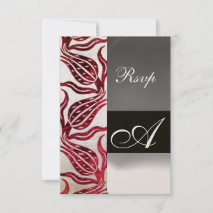 Tarjeta De Confirmación De Asistencia ROJO DAMASK VELVET TULIPS MONOGRAM Burgundy Gold
