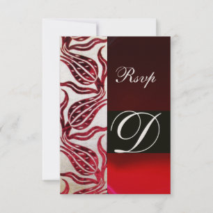 Tarjeta De Confirmación De Asistencia ROJO DAMASK VELVET TULIPS MONOGRAM Burgundy Gold