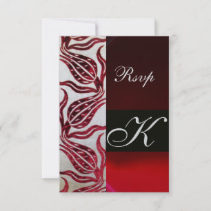 Tarjeta De Confirmación De Asistencia ROJO DAMASK VELVET TULIPS MONOGRAM Plata borgoña