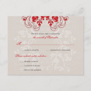 Tarjeta De Confirmación De Asistencia Rojo floral del Flourish del vintage (r) que casa