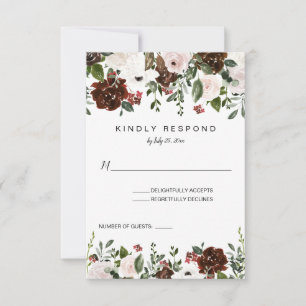 Tarjeta De Confirmación De Asistencia Rojo Indio, Marfil, Floral Vertical Verde Bosque