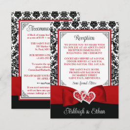 Tarjeta De Confirmación De Asistencia Rojo, Negro, Blanco Damasco, Gabinete de corazones