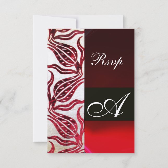 Tarjeta De Confirmación De Asistencia ROJO VELVET TULIP MONOGRAM Borgoña Champagne Blanc (Anverso)