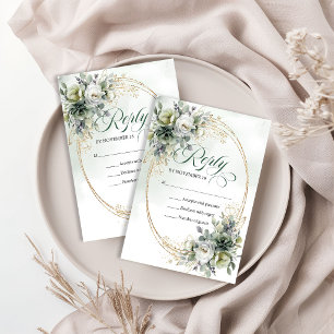 Tarjeta De Confirmación De Asistencia Romance Bohemio Verde Polvoriento Bodas Botánicas