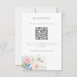 Tarjeta De Confirmación De Asistencia Romantic Blue & Pink Pastel Floral QR Code Wedding