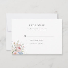 Tarjeta De Confirmación De Asistencia Romantic Blue & Pink Pastel Floral Wedding