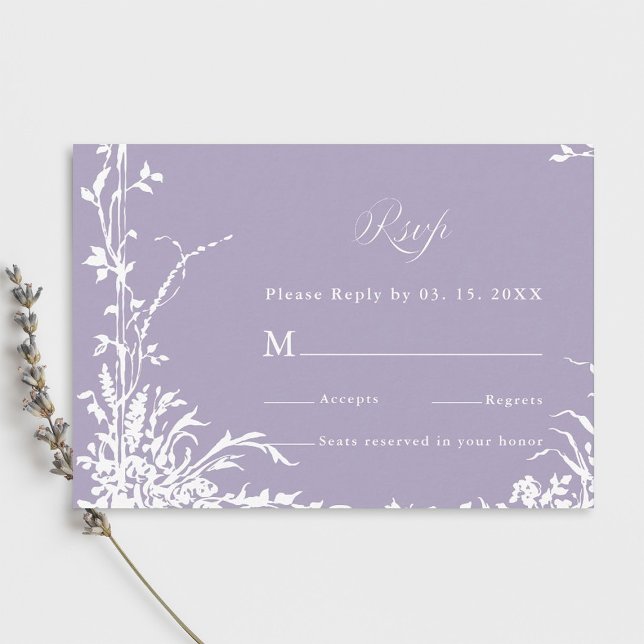 Tarjeta De Confirmación De Asistencia Romantic Botanical Garden Lavender Wedding (Subido por el creador)