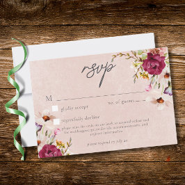 Tarjeta De Confirmación De Asistencia Romantic Burgundy Blush Floral Garden Wedding QR