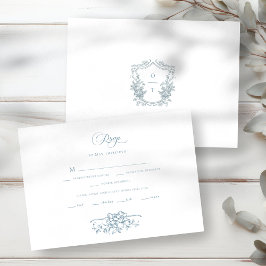 Tarjeta De Confirmación De Asistencia Romantic Dusty Blue Line Art Floral Wedding