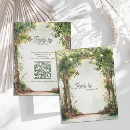 Tarjeta De Confirmación De Asistencia Romantic Garden String Lights QR Code Wedding 