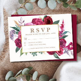Tarjeta De Confirmación De Asistencia Romantic gold and Maroon Watercolor Floral Wedding