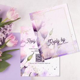 Tarjeta De Confirmación De Asistencia Romantic Lavender Gold Floral Wedding Reply By