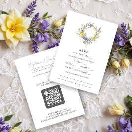 Tarjeta De Confirmación De Asistencia Romantic Minimal Wedding Yellow & Lavender Wreath