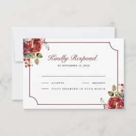 Tarjeta De Confirmación De Asistencia Romantic Red Roses Floral Wedding