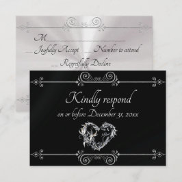 Tarjeta De Confirmación De Asistencia Romantic Silver Scroll Heart on Black