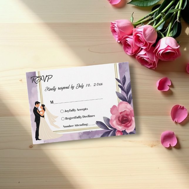 Tarjeta De Confirmación De Asistencia Romántica acuarela Floral Bride y Groom Boda (Subido por el creador)