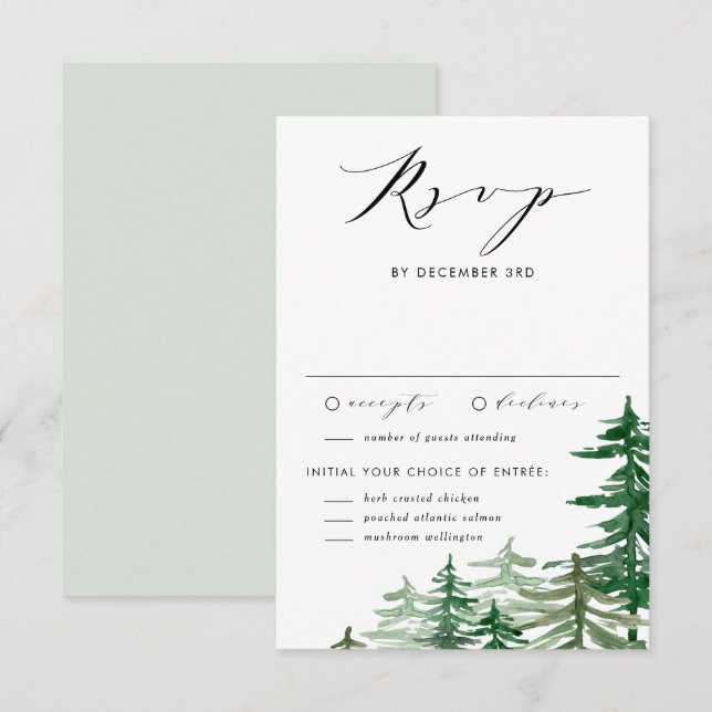 Tarjeta De Confirmación De Asistencia Romántica acuarela Woodland Winter Wedding (Anverso / Reverso)