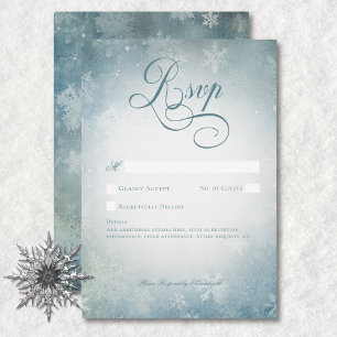 Tarjeta De Confirmación De Asistencia Romántica caída Nieve azul Boda blanco sin cena