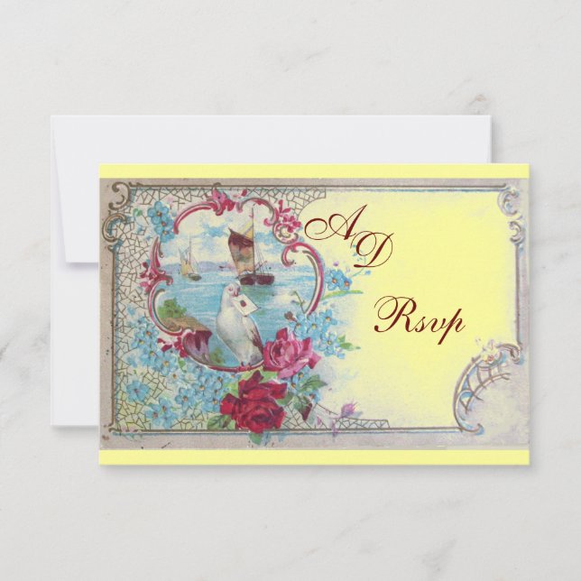 Tarjeta De Confirmación De Asistencia ROMANTICA MONOGRAM RSVP, amarillo rosa azul rojo (Anverso)