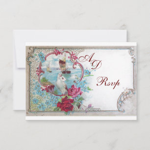 Tarjeta De Confirmación De Asistencia ROMANTICA MONOGRAM RSVP, rojo azul rosa blanco