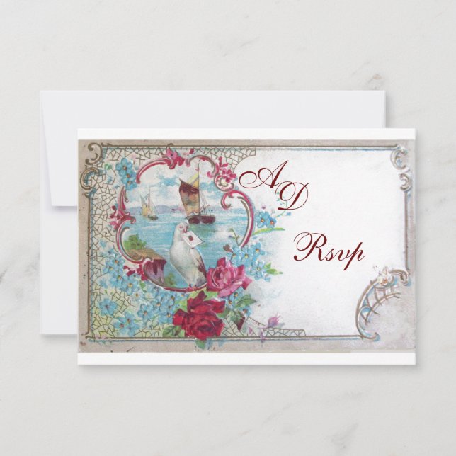 Tarjeta De Confirmación De Asistencia ROMANTICA MONOGRAM RSVP, rojo azul rosa blanco (Anverso)