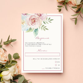 Tarjeta De Confirmación De Asistencia Romántica Verde Floral Suave Rosa Malva