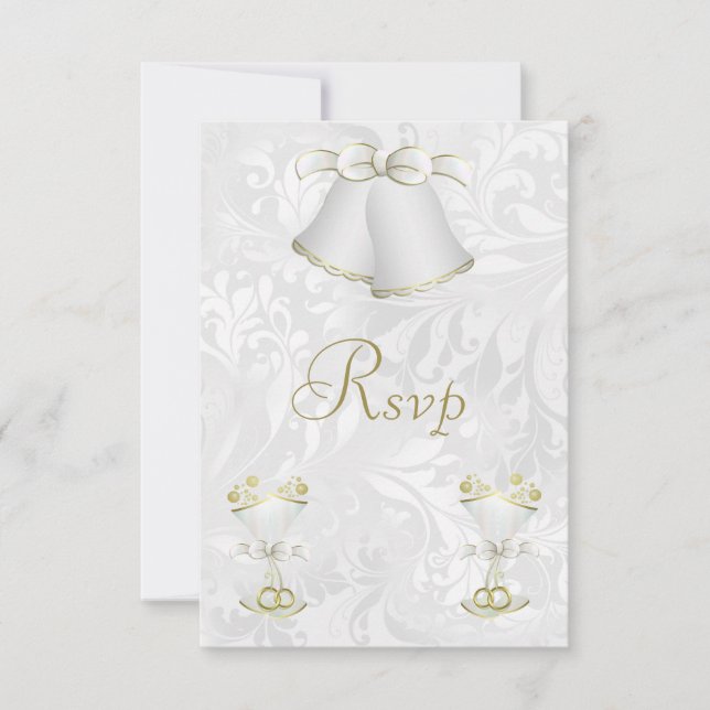 Tarjeta De Confirmación De Asistencia Romántico Boda Bells y Champán Flutes (Anverso)