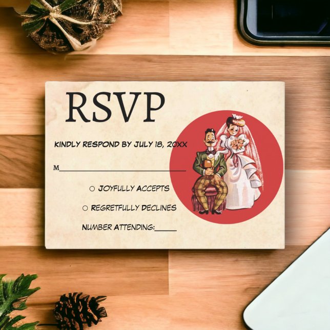 Tarjeta De Confirmación De Asistencia Romántico Boda clásico retro bride Groom (Subido por el creador)