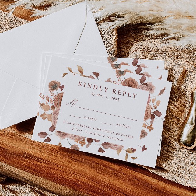 Tarjeta De Confirmación De Asistencia Romántico Boda de Elección de Comida Floral Otoño (Subido por el creador)