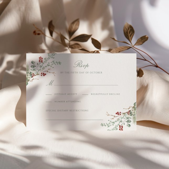 Tarjeta De Confirmación De Asistencia Romántico Boda de la vegetación de invierno (Subido por el creador)