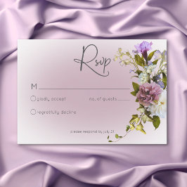 Tarjeta De Confirmación De Asistencia Romántico Boda moderno floral blanco y morado