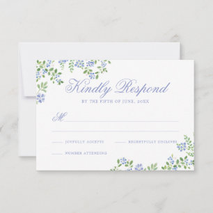 Tarjeta De Confirmación De Asistencia Romántico Cottage Marco Floral Azul Boda