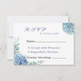 Tarjeta De Confirmación De Asistencia Romántico Dusty Blue Hydrangea Aquarela Boda 