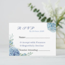 Tarjeta De Confirmación De Asistencia Romántico Dusty Blue Hydrangea Aquarela Boda