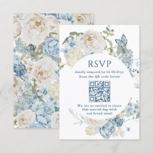 Tarjeta De Confirmación De Asistencia Romántico Dusty Blue Watercolor Floral Wedding RSV