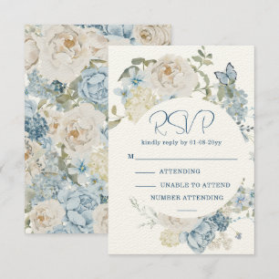 Tarjeta De Confirmación De Asistencia Romántico Dusty Blue Watercolor Floral Wedding RSV