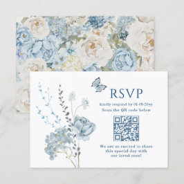 Tarjeta De Confirmación De Asistencia Romántico Dusty Blue Watercolor Floral Wedding RSV